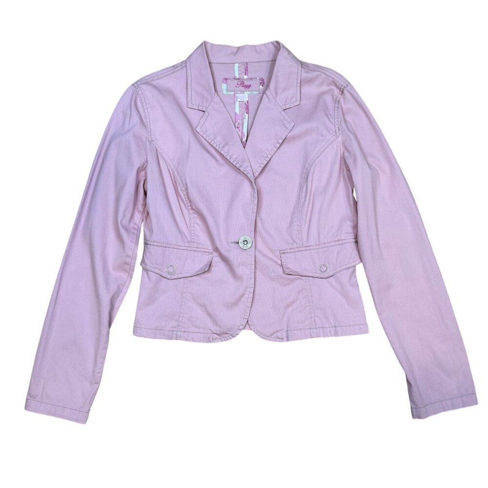 Y2K Pink Cropped Blazer Jacket by Plugg – Size Medium Coquette Barbiecore 2000s